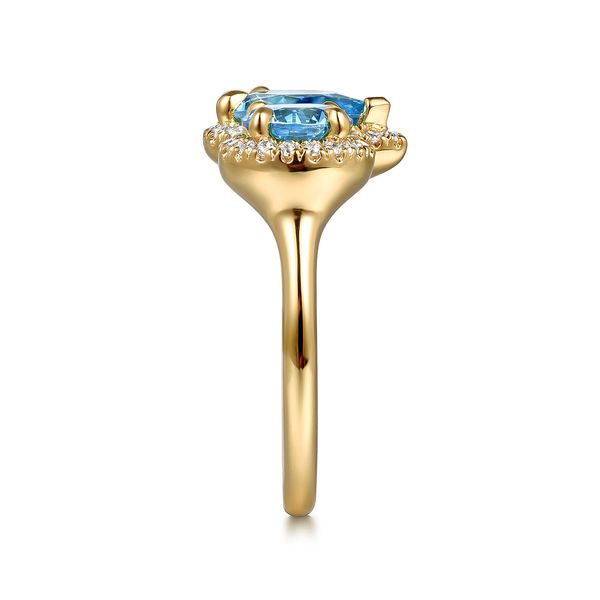 Gabriel & Co 14K Yellow Gold Diamond & Blue Topaz Open Ring .26/.40 CTW Color Collection Image 4 Bradley's Jewelers Jacksonville, NC
