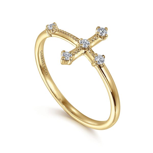 Gabriel & Co 14K Yellow Gold Diamond Sideways Cross Fashion Ring .07 CTW Size 6.5 Image 3 Bradley's Jewelers Jacksonville, NC