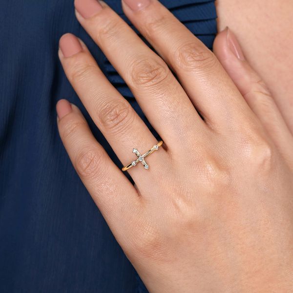 Gabriel & Co 14K Yellow Gold Diamond Sideways Cross Fashion Ring .07 CTW Size 6.5 Image 5 Bradley's Jewelers Jacksonville, NC