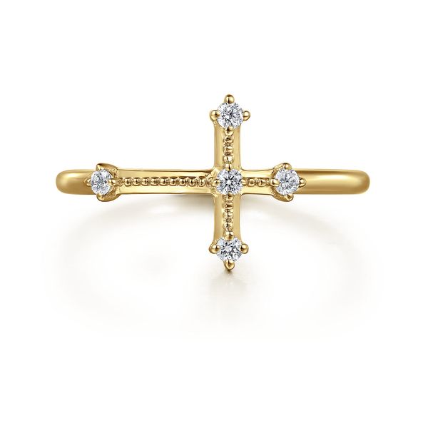 Gabriel & Co 14K Yellow Gold Diamond Sideways Cross Fashion Ring .07 CTW Size 6.5 Bradley's Jewelers Jacksonville, NC