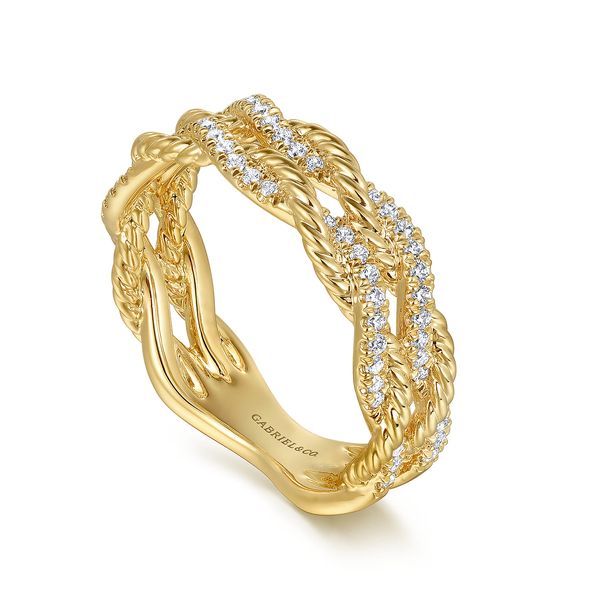 Gabriel & Co 14K Yellow Gold Diamond Twisted Band Fashion Ring .32 CTW Hampton Collection Image 3 Bradley's Jewelers Jacksonville, NC