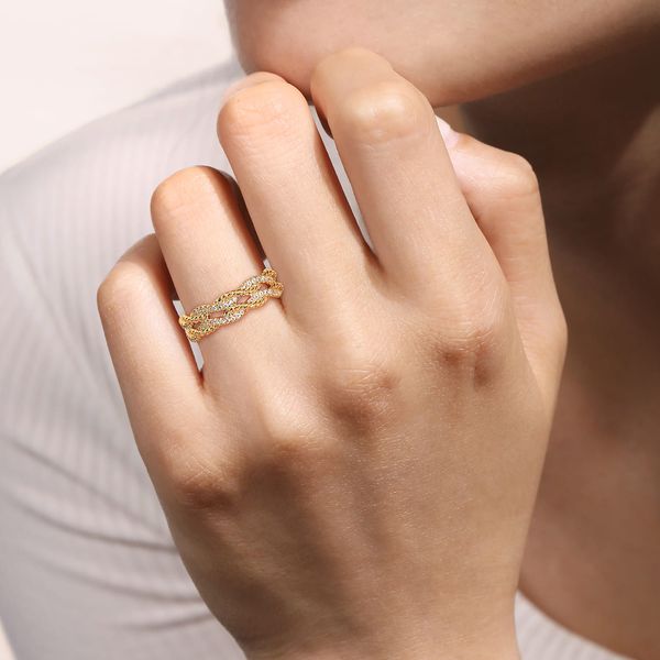 Gabriel & Co 14K Yellow Gold Diamond Twisted Band Fashion Ring .32 CTW Hampton Collection Image 5 Bradley's Jewelers Jacksonville, NC