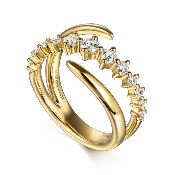 Gabriel & Co 14K Yellow Gold Diamond Graduated Bypass Fashion Ring .51 CTW Contemporary Collection Image 3 Bradley's Jewelers Jacksonville, NC