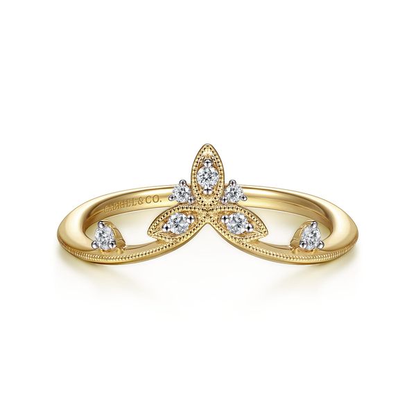 Gabriel & Co 14K Yellow Gold Chevron Diamond Ring .09 CTW Kaslique Collection Bradley's Jewelers Jacksonville, NC