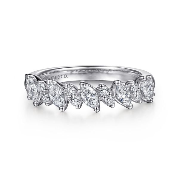 Gabriel & Co. 14K White Gold .72 CTW Marquise and Round Diamond Anniversary Band Bradley's Jewelers Jacksonville, NC