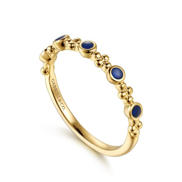 Gabriel & Co. 14K Yellow Gold Blue Enamel Bujukan Stackable Ring Image 3 Bradley's Jewelers Jacksonville, NC