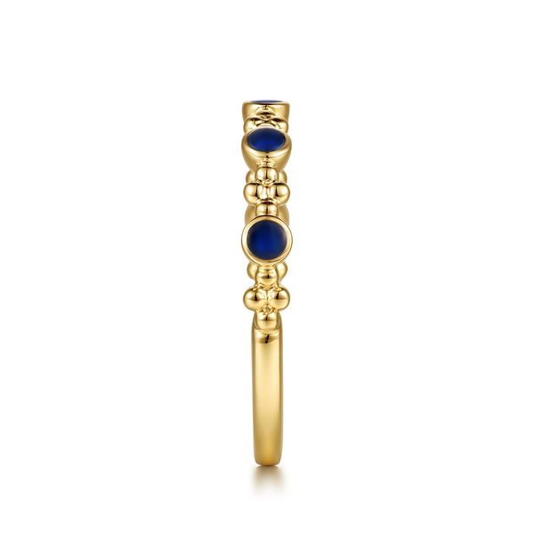 Gabriel & Co. 14K Yellow Gold Blue Enamel Bujukan Stackable Ring Image 4 Bradley's Jewelers Jacksonville, NC