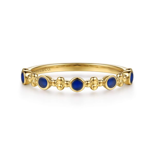 Gabriel & Co. 14K Yellow Gold Blue Enamel Bujukan Stackable Ring Bradley's Jewelers Jacksonville, NC
