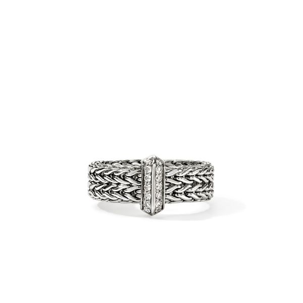 John Hardy Icon Link Silver Diamond Pave Band Ring .16CTW Bradley's Jewelers Jacksonville, NC