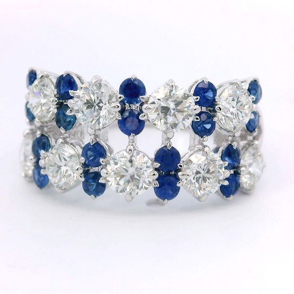18K White Gold Double Band Diamond and Sapphire Fashion Ring Bradley's Jewelers Jacksonville, NC