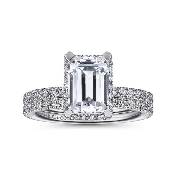 Gabriel & Co 14K White Gold Emerald Hidden Halo Semi Mount Ring .27CTW Image 4 Bradley's Jewelers Jacksonville, NC