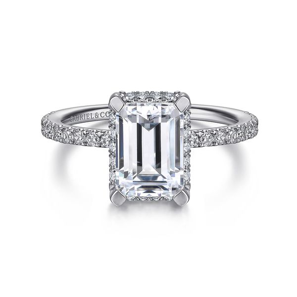 Gabriel & Co 14K White Gold Emerald Hidden Halo Semi Mount Ring .27CTW Bradley's Jewelers Jacksonville, NC