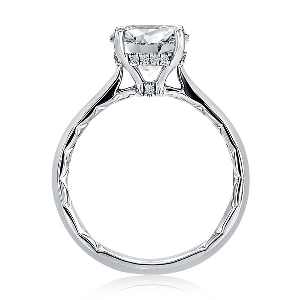 A. Jaffe 14K White Gold Hidden Halo Semi-Mount Ring | 0.07 CTW Diamonds, 3.00 CT Round CZ Center Image 3 Bradley's Jewelers Jacksonville, NC