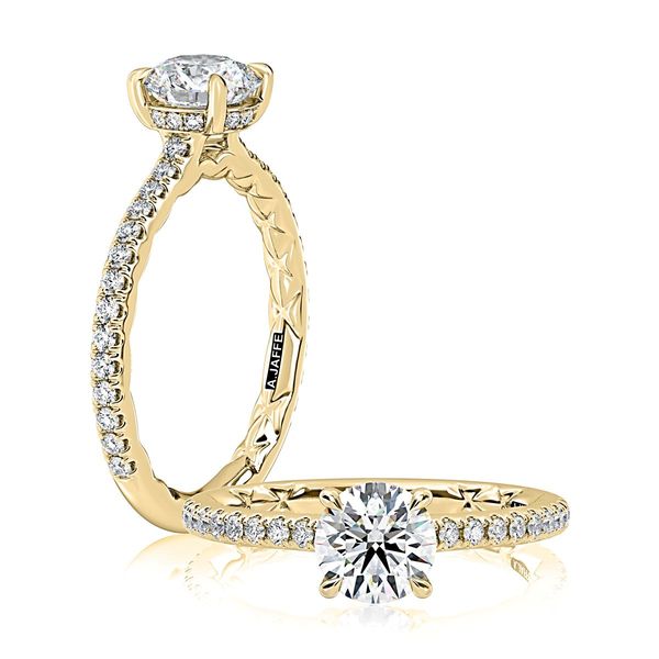 A. Jaffe 14K Yellow Gold Semi-Mount Ring | 0.32 CTW Diamonds, 0.75 CT Round CZ Center Bradley's Jewelers Jacksonville, NC