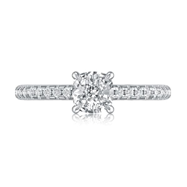 A. Jaffe 14K White Gold Semi-Mount Ring | 0.31 CTW Diamonds, 1.00 CT Cushion CZ Center Image 3 Bradley's Jewelers Jacksonville, NC