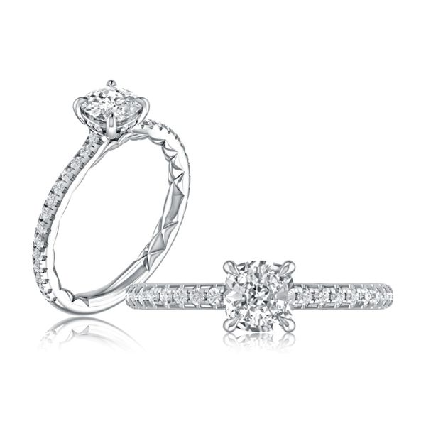 A. Jaffe 14K White Gold Semi-Mount Ring | 0.31 CTW Diamonds, 1.00 CT Cushion CZ Center Bradley's Jewelers Jacksonville, NC