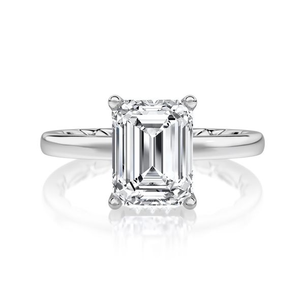 A. Jaffe 14K White Gold Hidden Halo Semi-Mount Ring | 0.08 CTW Diamonds, 2.50 CT Emerald CZ Center Image 2 Bradley's Jewelers Jacksonville, NC