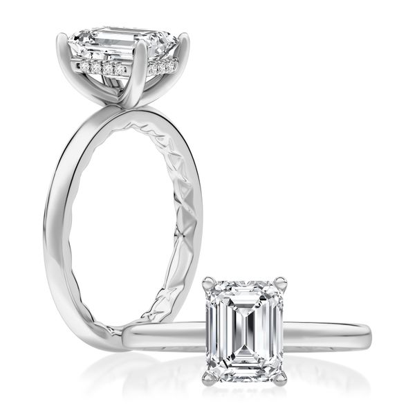A. Jaffe 14K White Gold Hidden Halo Semi-Mount Ring | 0.08 CTW Diamonds, 2.50 CT Emerald CZ Center Bradley's Jewelers Jacksonville, NC