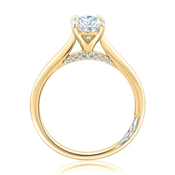 A. Jaffe 14K Yellow Gold Cathedral Semi-Mount Ring | 0.08 CTW Diamonds with 2.50 CT Oval CZ Center Image 2 Bradley's Jewelers Jacksonville, NC