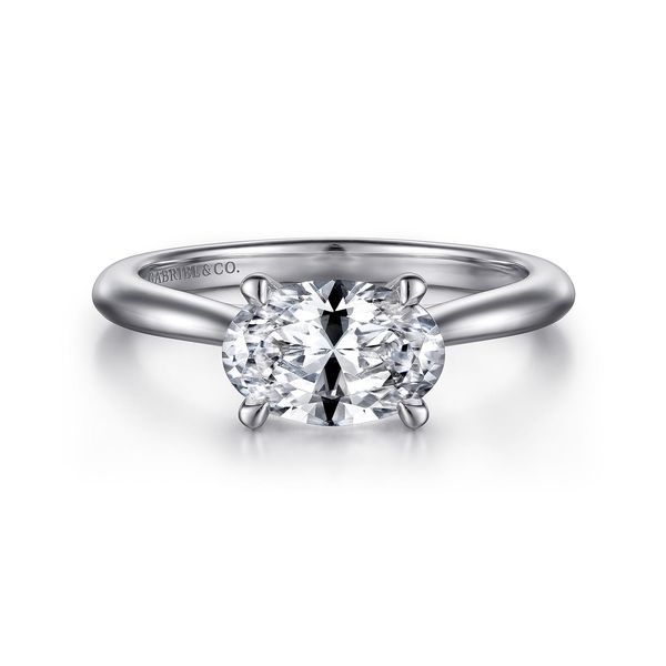 Gabriel & Co. 14K White Gold East-West Oval Solitaire Engagement Ring Mounting Bradley's Jewelers Jacksonville, NC