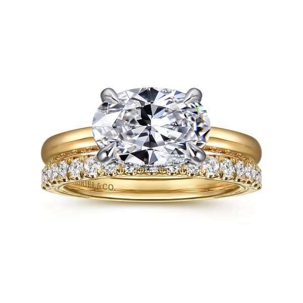 Gabriel & Co. 14K Yellow & White Gold East-West Oval Hidden Halo Engagement Ring Mounting Image 3 Bradley's Jewelers Jacksonville, NC