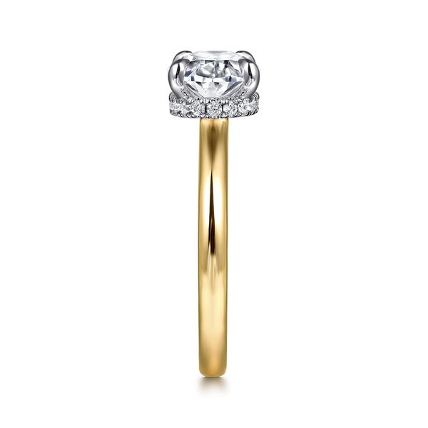 Gabriel & Co. 14K Yellow & White Gold East-West Oval Hidden Halo Engagement Ring Mounting Image 4 Bradley's Jewelers Jacksonville, NC
