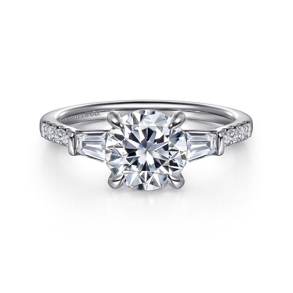 Gabriel & Co 14K White Gold Lotus Semi-Mount Ring .45Ctw Baguette & Round Diamonds 7.4mm CZ Center S1901353 Bradley's Jewelers Jacksonville, NC