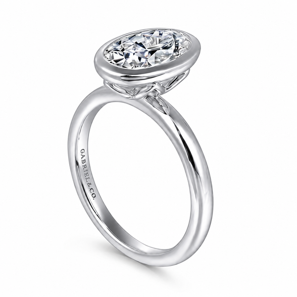 Gabriel & Co. 14K White Gold Oval Bezel Set Engagement Ring Mounting Image 4 Bradley's Jewelers Jacksonville, NC