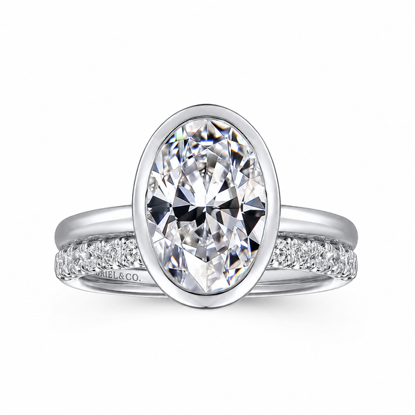 Gabriel & Co. 14K White Gold Oval Bezel Set Engagement Ring Mounting Image 5 Bradley's Jewelers Jacksonville, NC