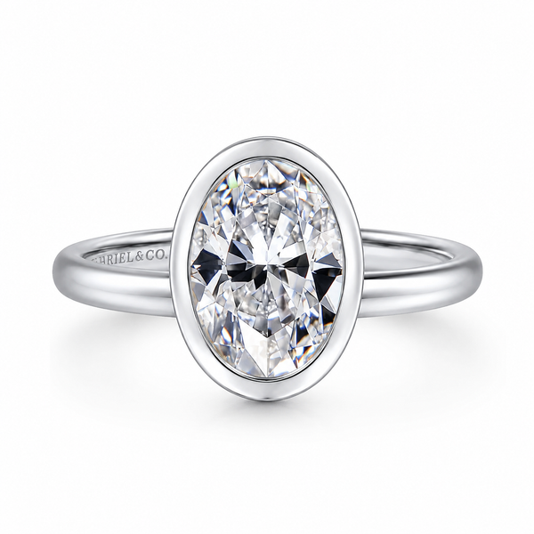 Gabriel & Co. 14K White Gold Oval Bezel Set Engagement Ring Mounting Bradley's Jewelers Jacksonville, NC