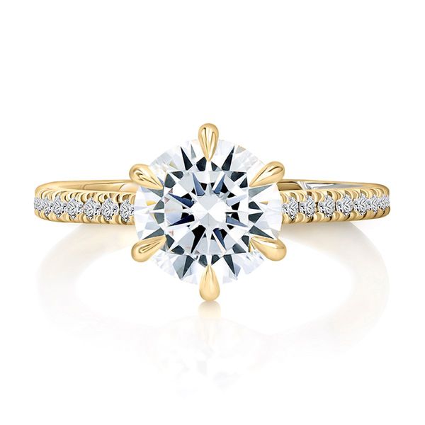 A. Jaffe 14K Yellow Gold 6-Prong Semi-Mount Ring | 0.29 CTW Diamonds, 2.50 CT Round CZ Center Image 2 Bradley's Jewelers Jacksonville, NC