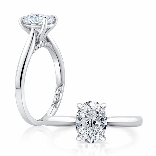 A. Jaffe 14K White Gold Cathedral Semi-Mount Ring | 0.08 CTW Diamond Accent with 2.00 CT Oval CZ Center Bradley's Jewelers Jacksonville, NC