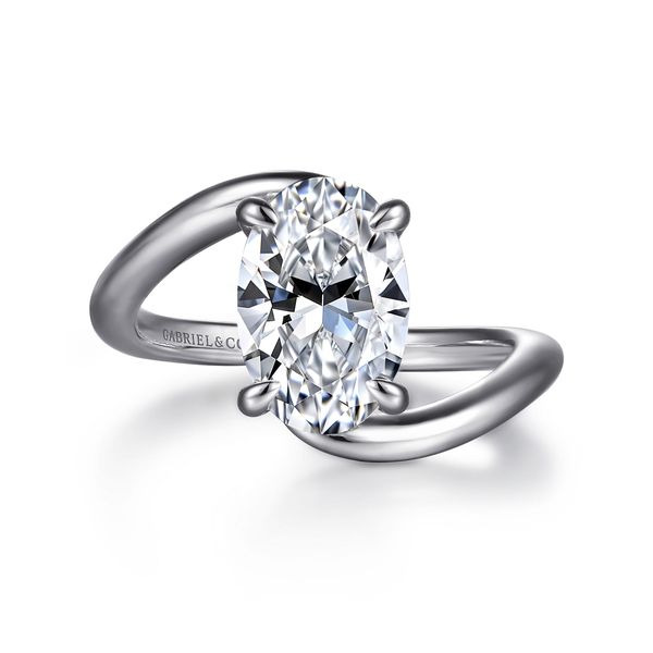 Gabriel & Co. 14K White Gold Oval Hidden Halo Bypass Engagement Ring Mounting Bradley's Jewelers Jacksonville, NC