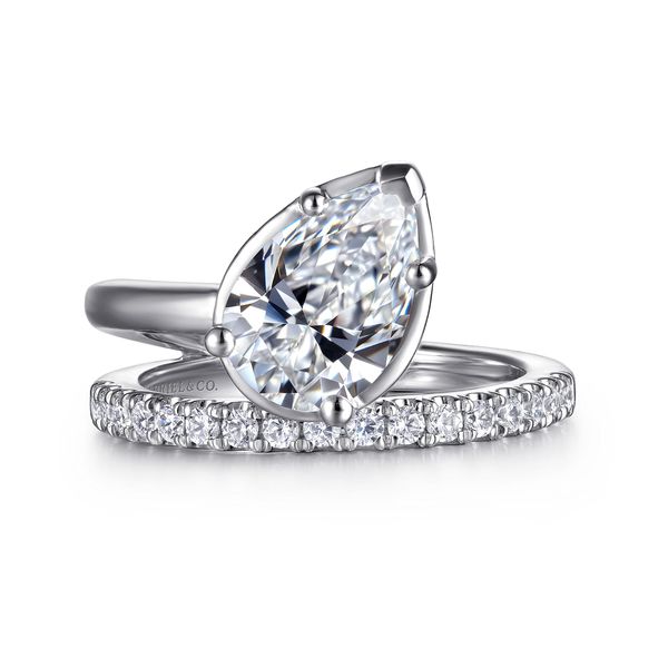 Gabriel & Co 14K White Gold Pear Shape Wrap Semi Mount Ring .29CTW Bradley's Jewelers Jacksonville, NC