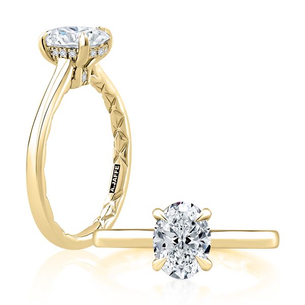 A. Jaffe 14K Yellow Gold Hidden Halo Semi-Mount Ring | 0.07 CTW Diamonds, 2.00 CT Oval CZ Center Bradley's Jewelers Jacksonville, NC