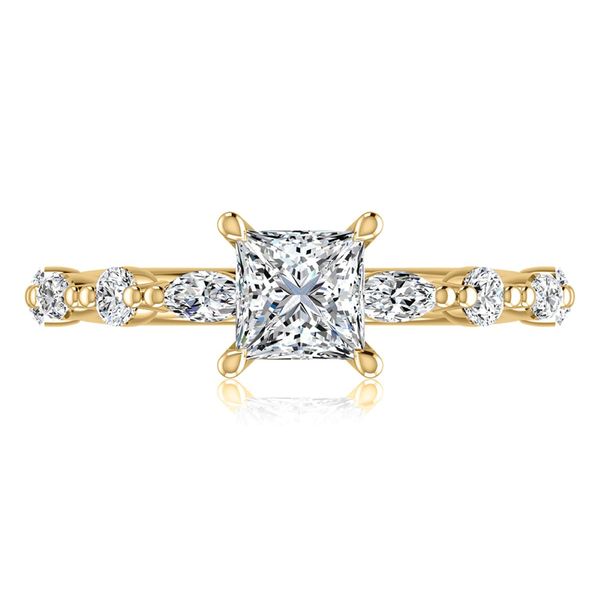 A. Jaffe 14K Yellow Gold Semi-Mount Ring | 0.62 CTW Marquise & Round Diamonds, 1.50 CT Princess CZ Center Image 3 Bradley's Jewelers Jacksonville, NC