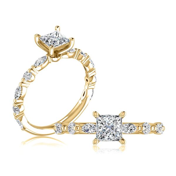 A. Jaffe 14K Yellow Gold Semi-Mount Ring | 0.62 CTW Marquise & Round Diamonds, 1.50 CT Princess CZ Center Bradley's Jewelers Jacksonville, NC