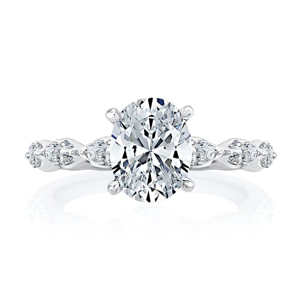 A. Jaffe 14K White Gold Semi-Mount Ring | 0.80 CTW Marquise Diamonds, 1.50 CT Oval CZ Center Image 2 Bradley's Jewelers Jacksonville, NC