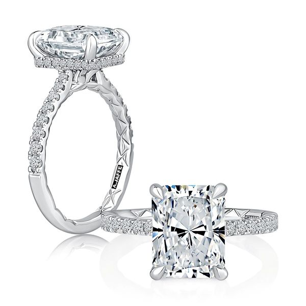 A. Jaffe 14K White Gold Radiant Cut Hidden Halo Semi-Mount Ring | 0.40 CTW G-H VS2 Diamonds Bradley's Jewelers Jacksonville, NC