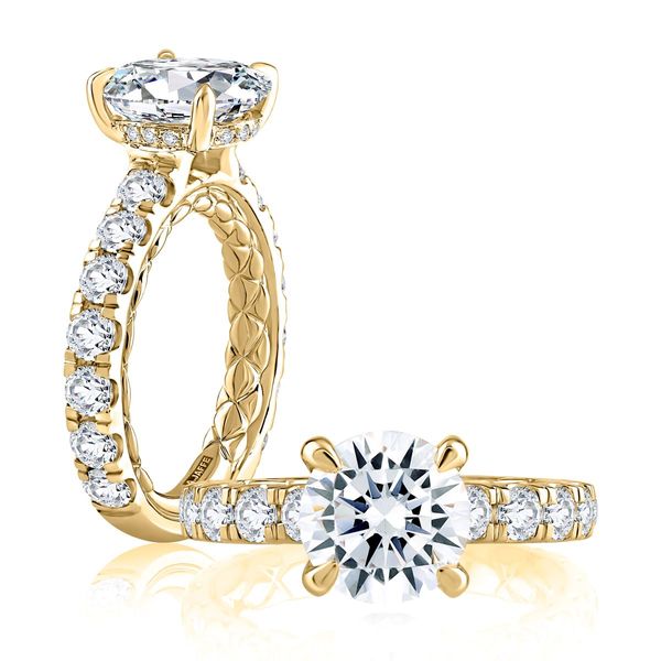 A. Jaffe 14K Yellow Gold Semi-Mount Ring | 1.46 CTW Diamonds, 3.00 CT Round CZ Center Bradley's Jewelers Jacksonville, NC