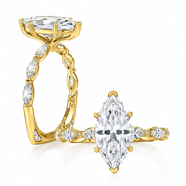 A. Jaffe 14K Yellow Gold Marquise Semi-Mount Ring | 0.64 CTW Marquise & Round Diamonds European Shank Bradley's Jewelers Jacksonville, NC