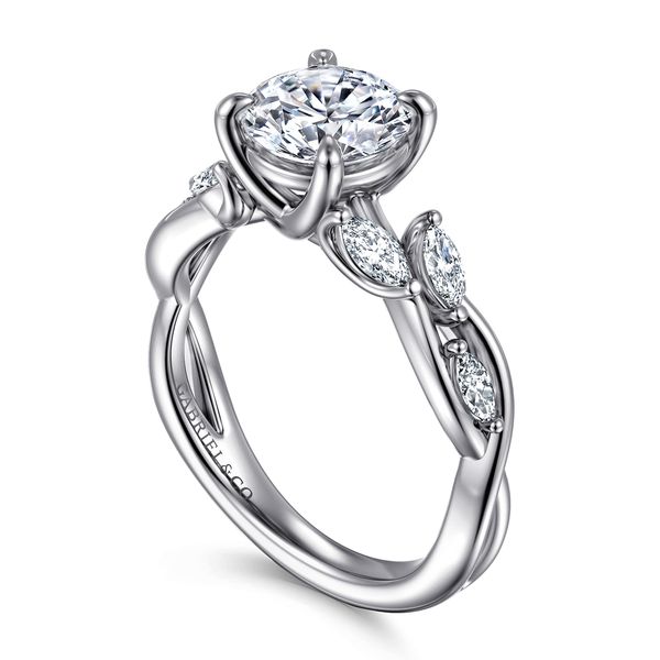Gabriel & Co 14K White Gold Floral Nouveau Engagement Ring Image 3 Bradley's Jewelers Jacksonville, NC