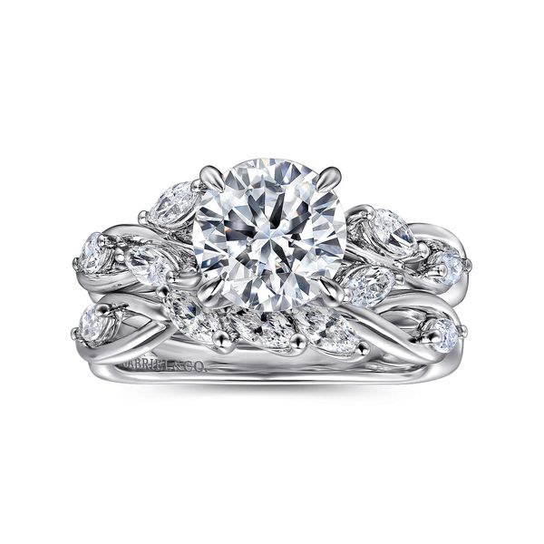 Gabriel & Co 14K White Gold Floral Nouveau Engagement Ring Image 4 Bradley's Jewelers Jacksonville, NC