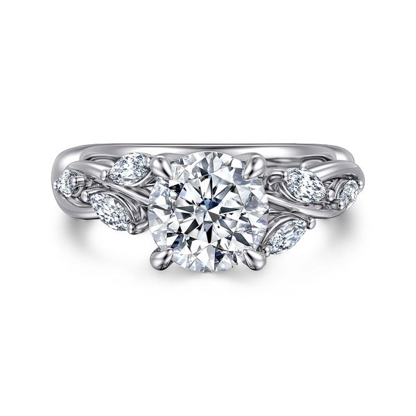 Gabriel & Co 14K White Gold Floral Nouveau Engagement Ring Bradley's Jewelers Jacksonville, NC