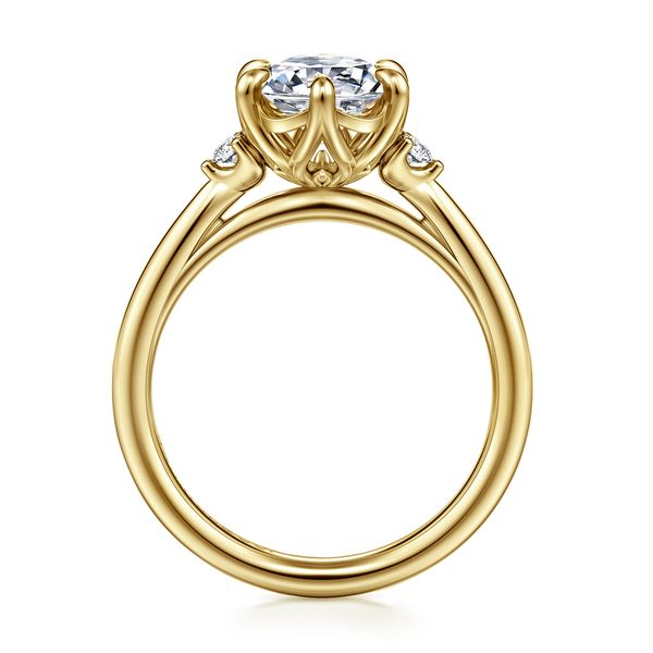 Gabriel & Co 14K Yellow Gold Oval Three Stone Engagement Ring | Contemporary Collection Image 2 Bradley's Jewelers Jacksonville, NC