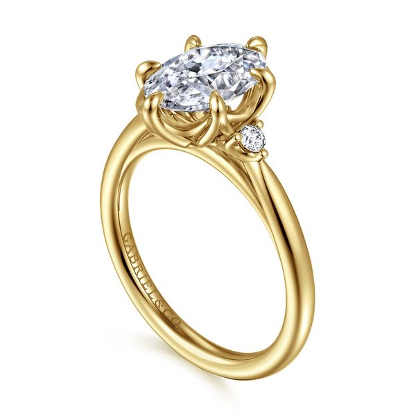 Gabriel & Co 14K Yellow Gold Oval Three Stone Engagement Ring | Contemporary Collection Image 3 Bradley's Jewelers Jacksonville, NC