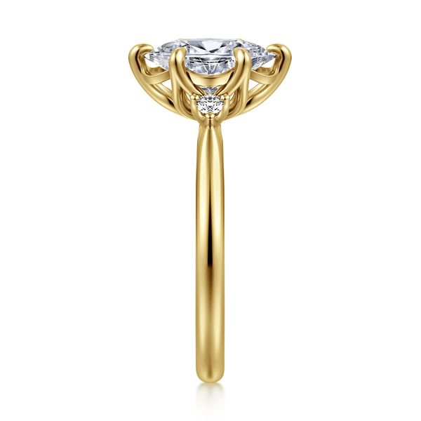 Gabriel & Co 14K Yellow Gold Oval Three Stone Engagement Ring | Contemporary Collection Image 4 Bradley's Jewelers Jacksonville, NC