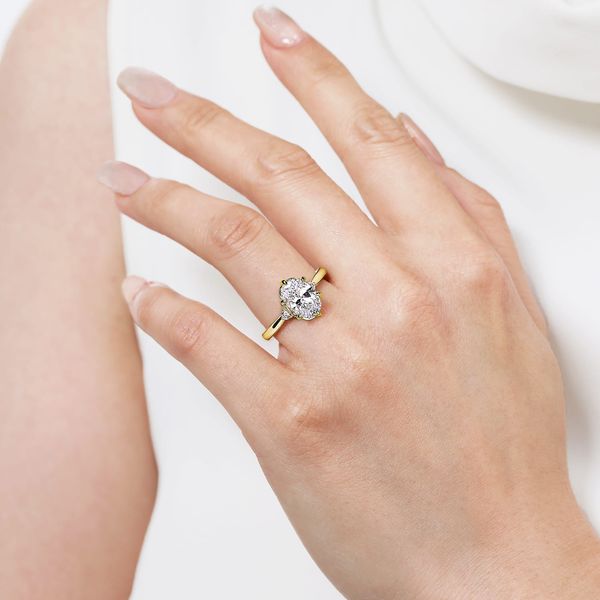 Gabriel & Co 14K Yellow Gold Oval Three Stone Engagement Ring | Contemporary Collection Image 5 Bradley's Jewelers Jacksonville, NC
