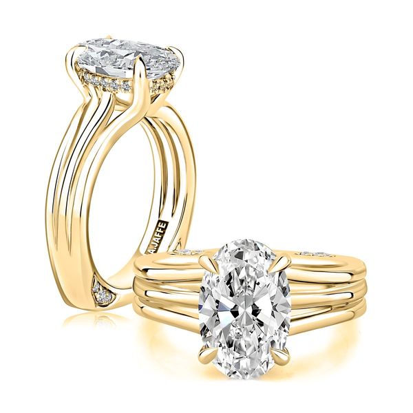 A. Jaffe 14K Yellow Gold Triple Split Shank Semi-Mount with Hidden Halo Bradley's Jewelers Jacksonville, NC