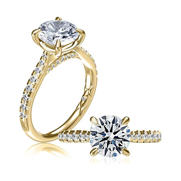 A. Jaffe 14K Yellow Gold Cathedral Diamond Semi-Mount Ring 0.38 CTW with 2 Carat Round Head Bradley's Jewelers Jacksonville, NC